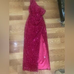 Sparkly pink long dress with a split size medium $60